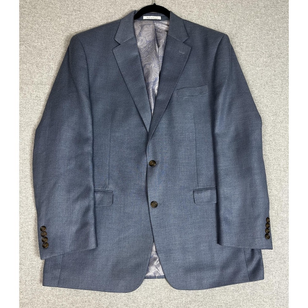 Chaps Blazer Mens 44L Blue Two Button Notch Lapel Paisley Lined Sport Coat Vent